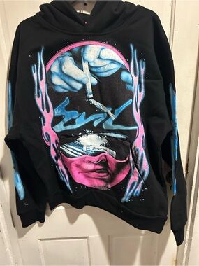 Men's Black Graphic Shirt Jacket with Pink & Blue Neon Artwork
